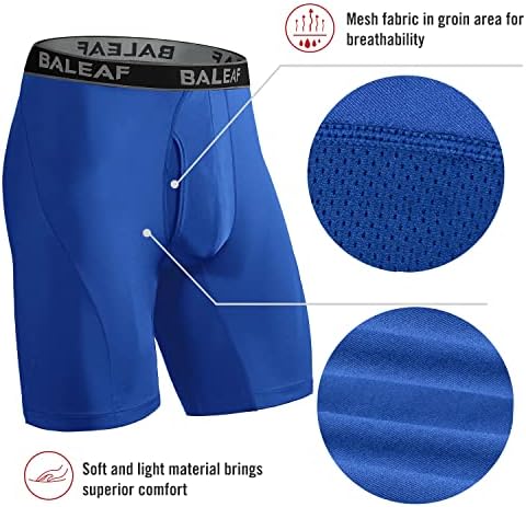 Боксер за изведба на Baleaf Men Boxer Shipts 9 Атлетска долна облека долга нога ладно суво со мува 2-пакет