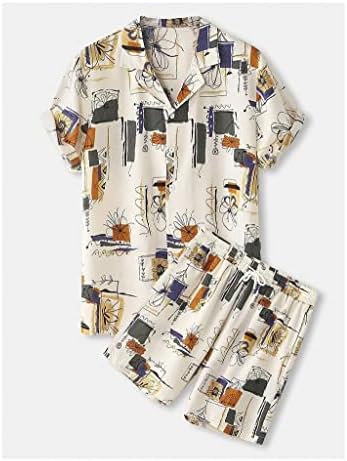 WPYYI Машка хавајска плажа костум Краток ракав Печатена кошула лето Нови печатени шорцеви со 2 парчиња сет со 2 парчиња