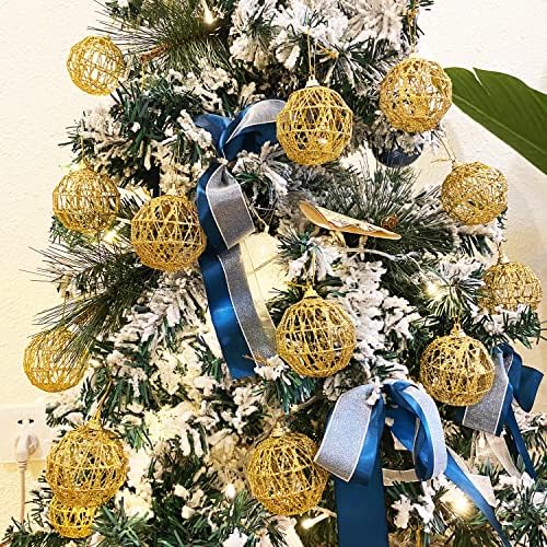 24 парчиња - 2,36 Златни Божиќни топки, златен сјај сјај на елката украс украс за висечки топки украс за украсување на прозорецот