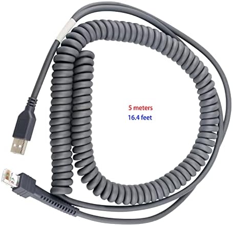 Дел за скенер за бар -код, USB кабел спирален 5M траен RJ45 до USB кабел компатибилен за симбол Зебра Моторола 2208 серија баркод скенер