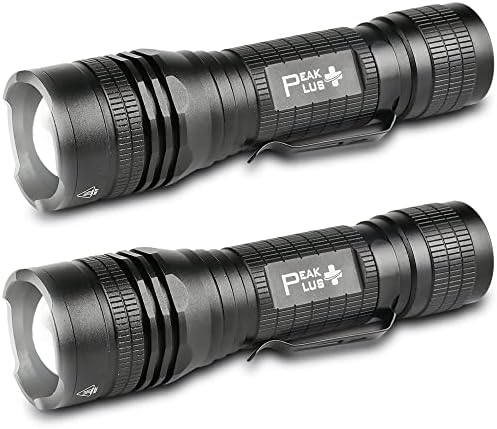 PeakPlus LED Тактичка Фенерче PTAC1000 [ 2 Пакет] - Еден Режим, Висок Лумен, Зумирање, Отпорен На Вода, Блиц Светлина-Кампување ,Отворено, Итни Случаи, Секојдневни Фенери Со Клип