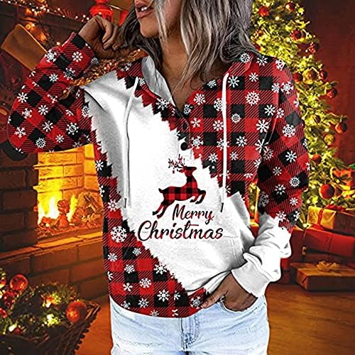 Narhbrg жени Божиќни пуловер дуксери обични џемпери со долги ракави врвови во боја блок од кукавица вратот на вратот за снегулка, пулвер