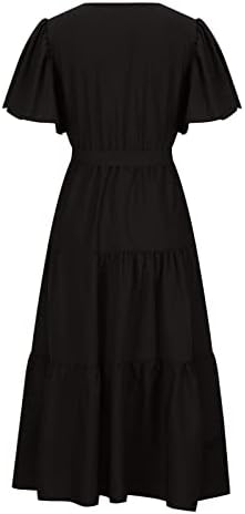 Fragarn жени се облекуваат случајни, женски летен случај, печатен половината со краток ракав, долг фустан бохо фустан