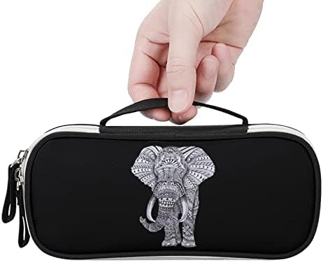 Boho Black Black White Bley Elephant Printed Pencil Case торбички торбички со рачка преносна организатор на биро за торби за шминка