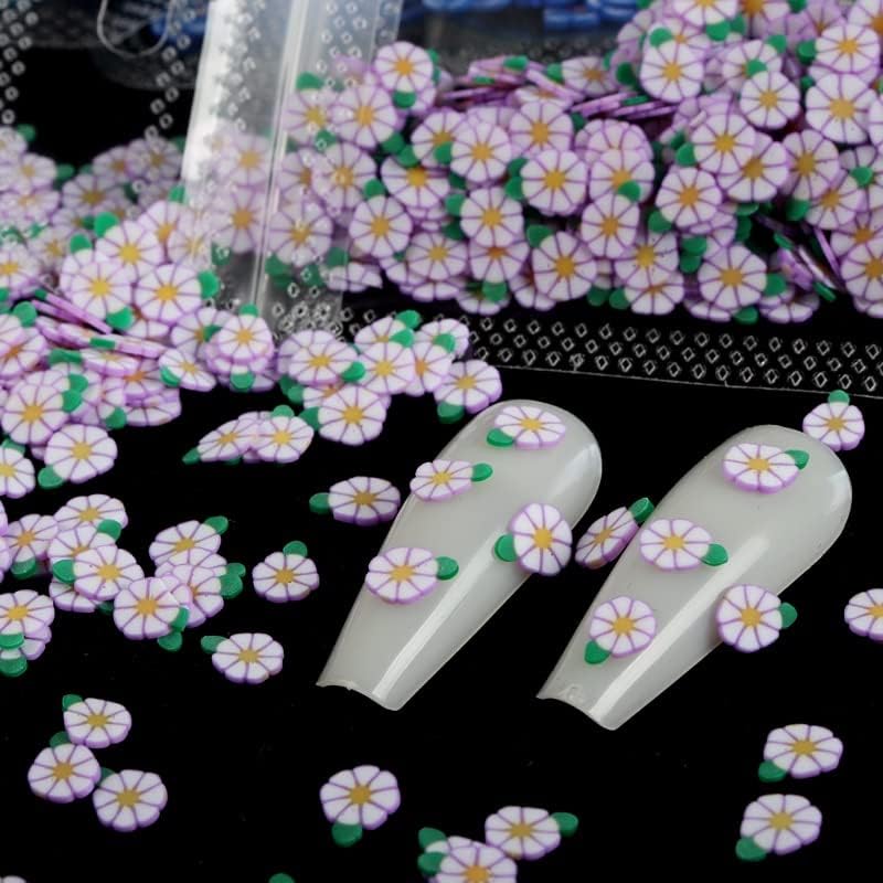 Мали слатки цвеќиња нокти уметнички секвенци меки парчиња глинести парчиња нокти шарм Дејзи цреша цвеќиња Јапонија Маникир Полски додатоци