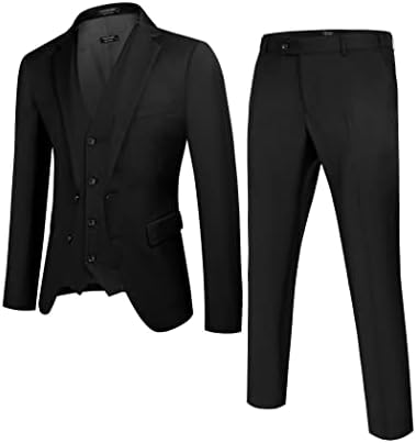 Coofandy машки 3 парчиња тенок фит костуми класичен цврст јакна елек панталони Две копче за блејзер за деловна свадбена забава