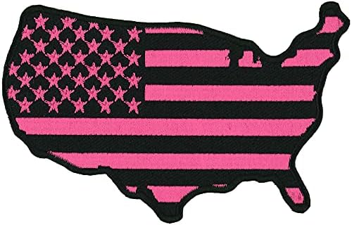 Американска мапа розова знаме на знамето, знамето на американското знаме извезено уметничко дело запечатено запечатено поддржувач/лепенка за железо-4