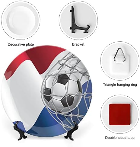 Фудбалски Гол И Холандија Знаме Декоративна Плоча Тркалезна Керамичка Плоча Коска Кина Плоча Со Штанд За Прикажување За Декор