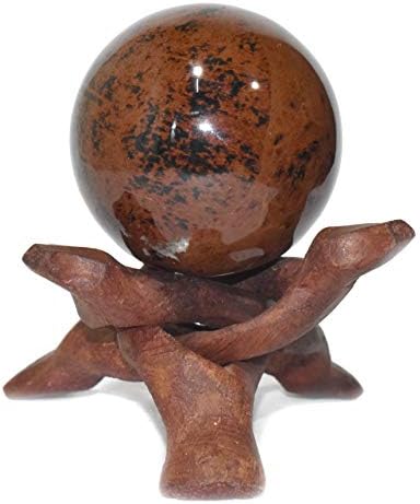 Исцелување4u сфера махагони опсидијан големина 2,5-3 инчи и една дрвена топка стојат природна кристална топка сфера Васту Реики Чакра