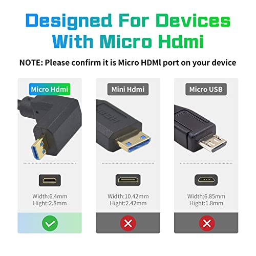 Duttek 90 степени HDMI до Micro HDMI кабел 8K, кратко екстремно тенки аглички микро HDMI машки до HDMI женски продолжен кабел поддржува 48Gbps