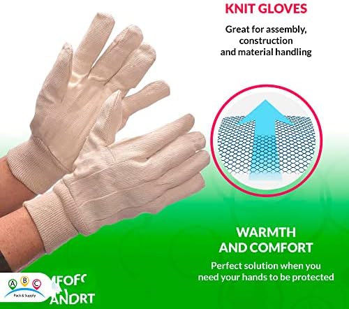 AMZ снабдување 24 пакувања на ракавици за мажи за општа употреба, производство. Бело миење на ракавици / крило на природно платно во боја