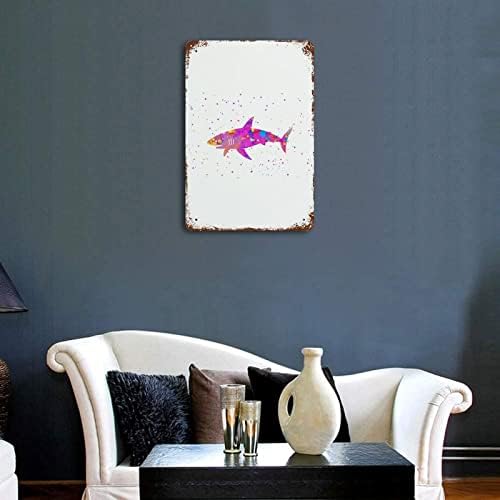 Ајкула морски живот Акварел уметност расадник деца метални знаци за внатрешен двор и украси на отворено морски животни ајкула