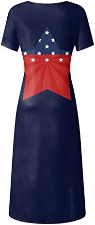 Kuaileya жени долг случајн фустан лабава лента печатена обична фустан со краток ракав од страна на вратот на вратот, плус големина лето