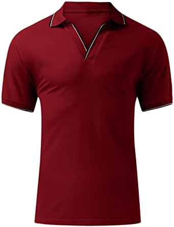 Yhaiogs високи кошули за мажи машка модна удобност мека лабава лабава спортска лапела цврста боја кошула краток ракав Т.