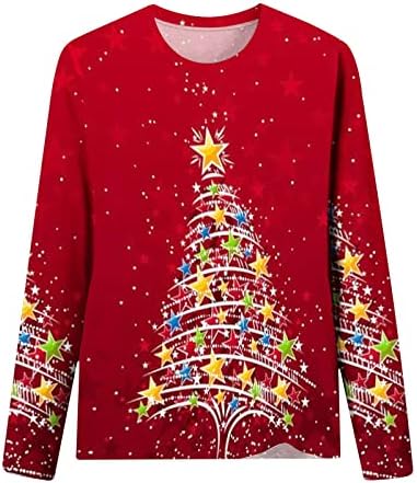 Божиќни кошули за жени лабава се вклопуваат кошула со долги ракави Фенси грда Божиќен џемпер 3Д вртејќи се за џемпери за печатење