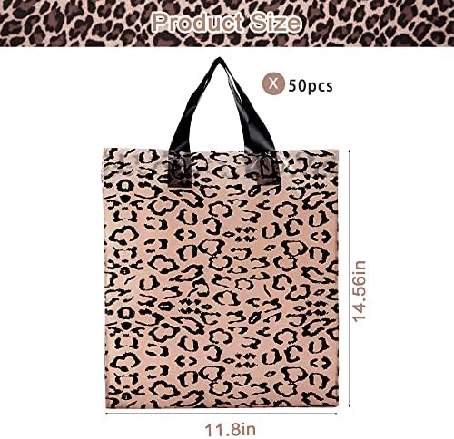 50 пакувања торби за стоки со рачки леопард печати пластични кеси за мали бизниси што можат да се користат торбички за куќи за подароци 12*15