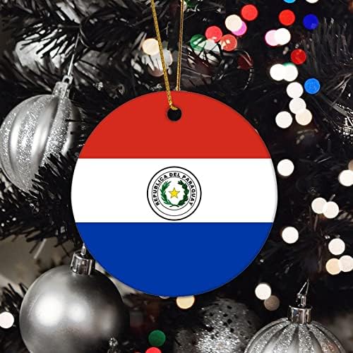 Парагвајско знаме Божиќен керамички украс Спомен -Национален ден украси Божиќни висечки украси Гроздобер Божиќно меморија Орнамент