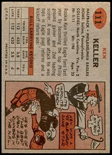 1957 Топпс # 111 Кен Келер Филаделфија Иглс екс орлите Северна Каролина