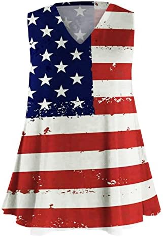 Плус големина женски резервоар за американско знаме на врвови на 4 -ти јули маици Патриотски кошула без ракави САД starsвезди ленти графички