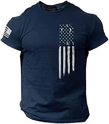 Машка печатена ретро маичка маица гроздобер графичко американско знаме потресено o вратот шарени кратки ракави тенок блуза