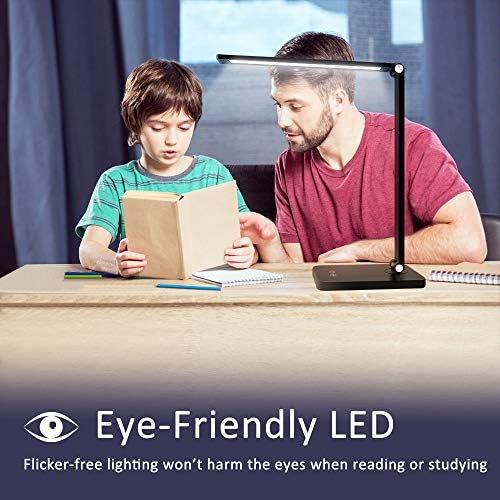 LED биро ламба со USB порта за полнење затемнување на работната маса за очите на ламбата за контрола на допир со 5 режими на осветлување, 3 нивоа на осветленост табела з?