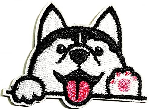 Еднаш x 3 парчиња. Сибирско хаски куче извезено аплико железо на зачестено цртано дете занаетчиски занаети за облека ранец