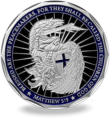 Свети Михаил Полицијата Предизвик Монети-Бог Да Ја Благослови Полицијата Молитва Монета Тенка Сина Линија Полицијата За Спроведување