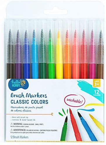 Здраво хоби 12 маркери за четки | Класични бои | Нетоксично засновано на вода што се базира