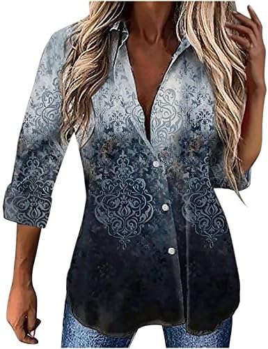 Лејди со долг ракав облека модна графичка лабава вклопена опуштена фиксна блуза маица есен летен кошула за женски 86 86