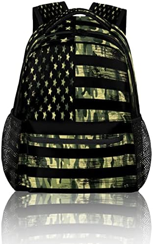 Американско знаме Камо ранци, камуфлажа лаптоп ранец, отпорен на вода, колеџ училиште, чанта, компјутерска торба, патувајќи пешачење