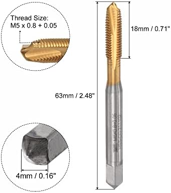 Uxcell Spiral Point Taps, M5 x 0,8 + 0,05 метрички титаниум обложена кобалт со голема брзина челик машина за мелење на конец за завртки