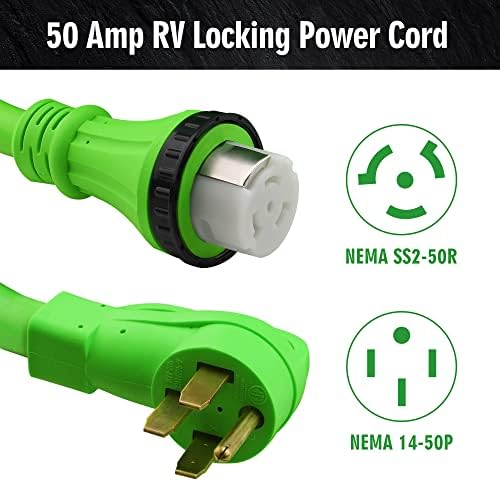 Proeze 50 Amp RV Power Extension Coder 25 стапки, тешка STW RV кабел за напојување, 14-50p до SS2-50R генератор продолжен кабел со конектор