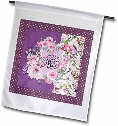 3drose Слика на среќен ден на мајките во флора рамка, розова, виолетова - знамиња