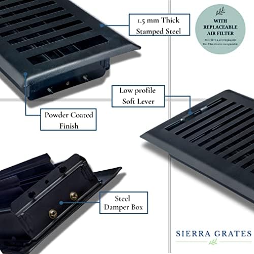 Sierra Grates 4 x 10 Современ дизајн на подот во леано железо црна завршница со филтер за воздух- капаци на отворот за домашен