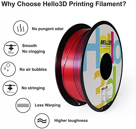 Hello3d 3D филамент за печатач ПЛА филамент 1,75 мм, сјајна свилена црвена-сина двојна боја, димензионална точност +/- 0,05мм, висока цврстина,
