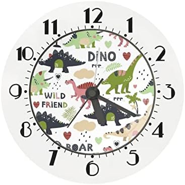 Biyejit Cartoon Dinosaur Print Alarm часовник за деца, супер тивко учење часовник за декор за спална соба батерија оператор биро wallиден часовник