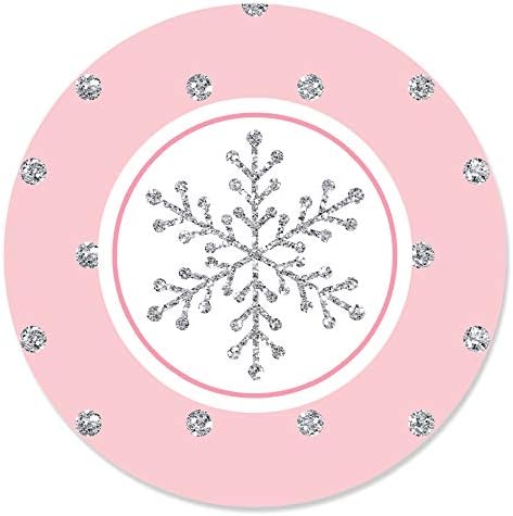 Голема Точка На Среќа Розова Зимска Земја На Чудата - Празнична Снегулка Роденденска Забава или Круг За Туширање За Бебиња Етикети За Налепници