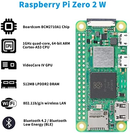 Rastech Raspberry Pi Zero 2 W табла RP3A0 пет пати побрзо со 512MB SDRAM 1GHz 64-битен кортекс-A53 процесор, Поддржете безжичен