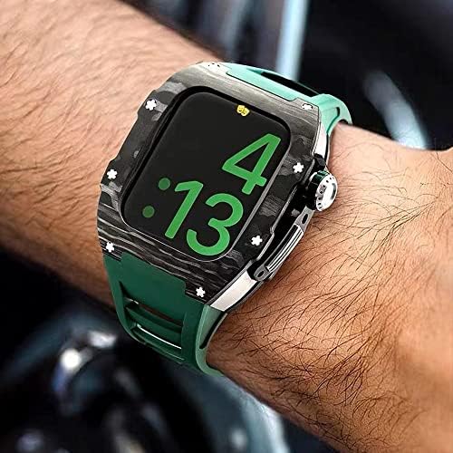КУЌИШТЕ За Луксузни Ремени Од Јаглеродни Влакна за Apple Watch 8 7 45mm Бенд Покрие Флуор Гумен Мод Комплет за iwatch 6 5 4 SE 44mm Нараквица