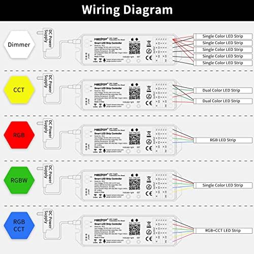 Pautix WiFi 5-во-1 LED Контролер Dimmable За Монохроматски CCT RGB RGBW RGBCCT LED Ленти Светла Компатибилен Со Апликацијата Tuya/Smart Life/Алекса/Google