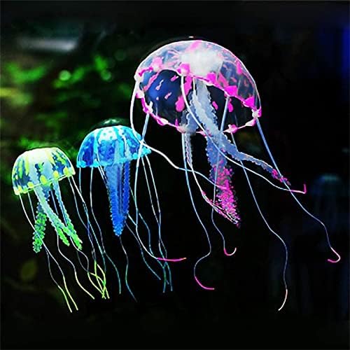 ZyMXDM вештачка медуза за риба, декорација на резервоарот, флуоресцентна силиконска симулација, лебдечки, риба резервоарот флуоресцентен блескав