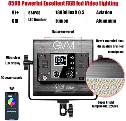 GVM RGB Видео Осветлување, 360° Coull Led Видео Светло Со Целосна Боја Со Контрола НА АПЛИКАЦИЈАТА, 3 Пакувања 850d Фотографија Осветлување Комплет