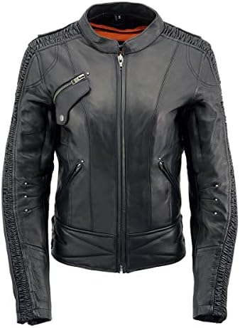 Milwaukee кожа MLL2570 Blackенски црна црна „Феникс везена“ кожна јакна за мотоцикл