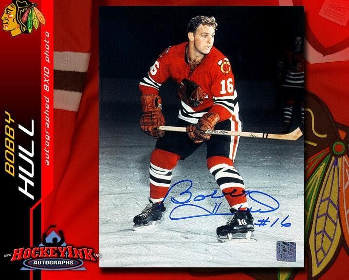 Боби Хал го потпиша Чикаго Блекхакс 8 x 10 Фото - 70238 - Автограмирани фотографии од НХЛ