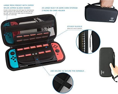Заштитник на случајот и екранот за Nintendo Switch, Mebarra Switch Case со 29 држачи за картички за игри, држач за патни картички и комплет