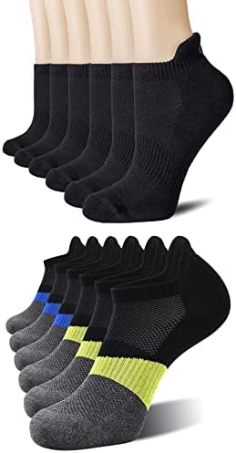 CS Celersport 12 пара глуждот за трчање атлетски перничиња спорт со ниски исечени чорапи ， црна*6+сина и жолта*6, x-large
