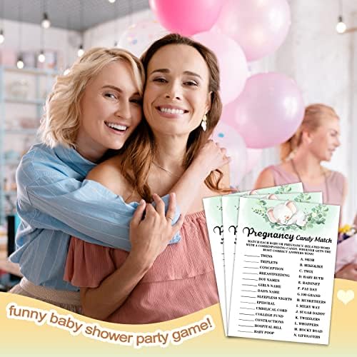 Картички за игри за туширање за бебиња, симпатична слон бременост бонбони натпревар за игра за игра за забава за бебиња за туширање