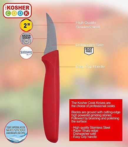 Нож за паркирање на месо од црвено 2 ” - Остри кујнски нож - Ергономска рачка, зашилен врв - алатки за кујна кодирани во боја