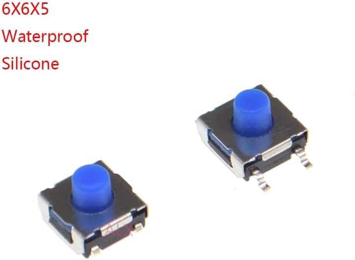 20pcs 6 * 6 * 5mm 4pin SMD водоотпорен силиконски тактичен прекинувач 6x6x5mm 4p микро -притискање тактилни прекинувачи транспарентно сино