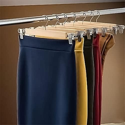 ФСИСМ 10 парчиња дрвени панталони закачалки со клипови од не'рѓосувачки челик цврсти дрвени здолништа за закачалки панталони решетки